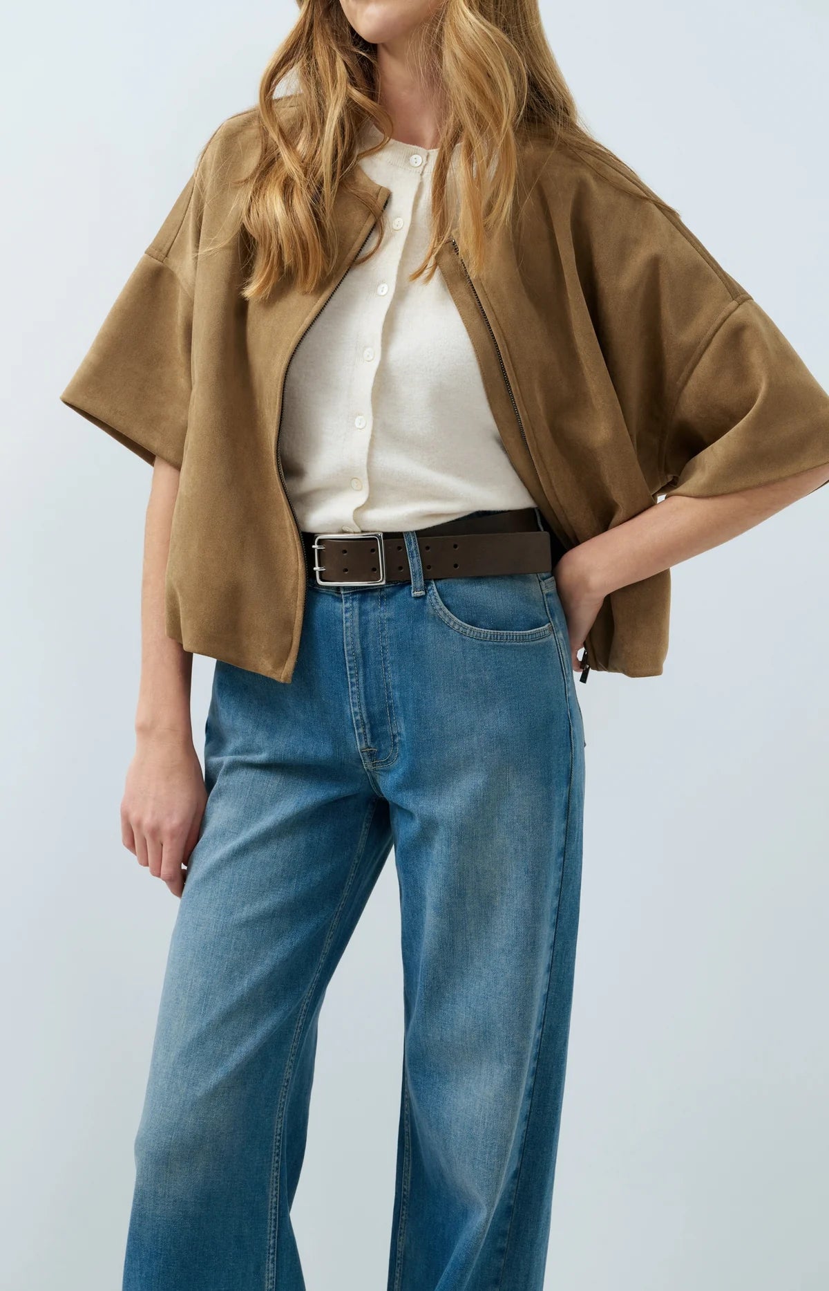 YAYA Kurzärmelige Oversize-Jacke aus Velourslederimitat