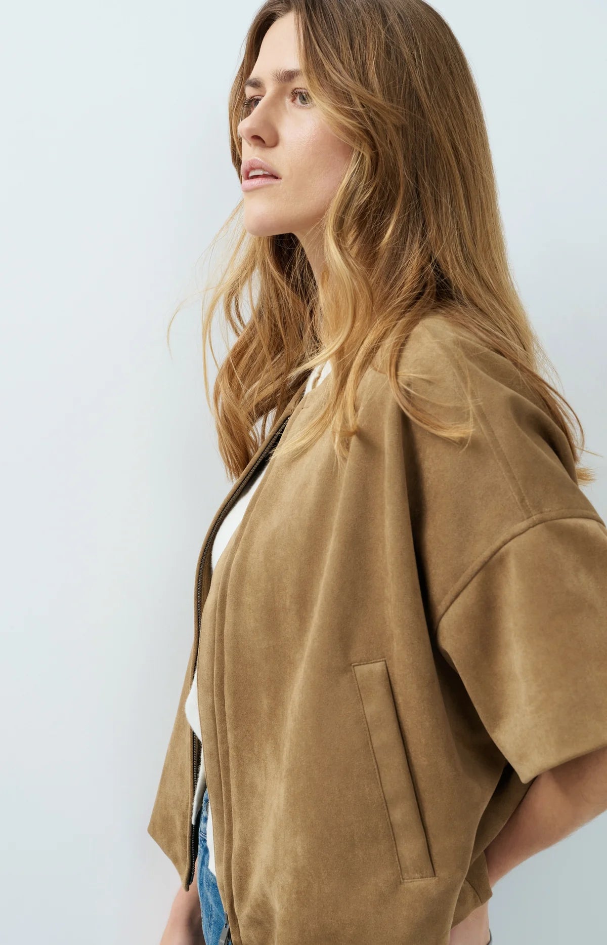 YAYA Kurzärmelige Oversize-Jacke aus Velourslederimitat