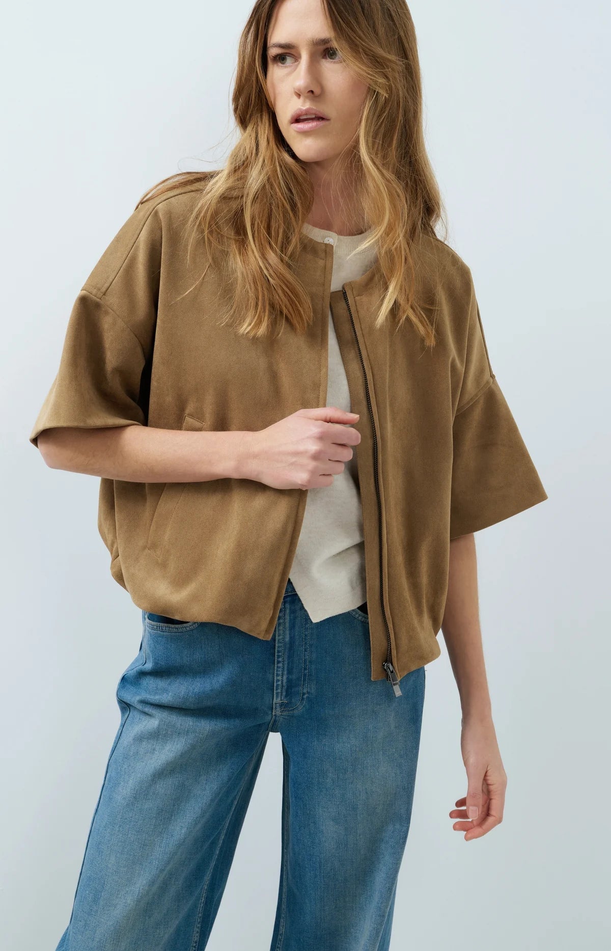 YAYA Kurzärmelige Oversize-Jacke aus Velourslederimitat