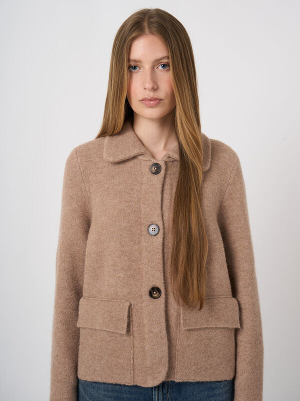 Repeat Boxy-Strickjacke Aus Wolle Und Alpaka Mit Polokragen