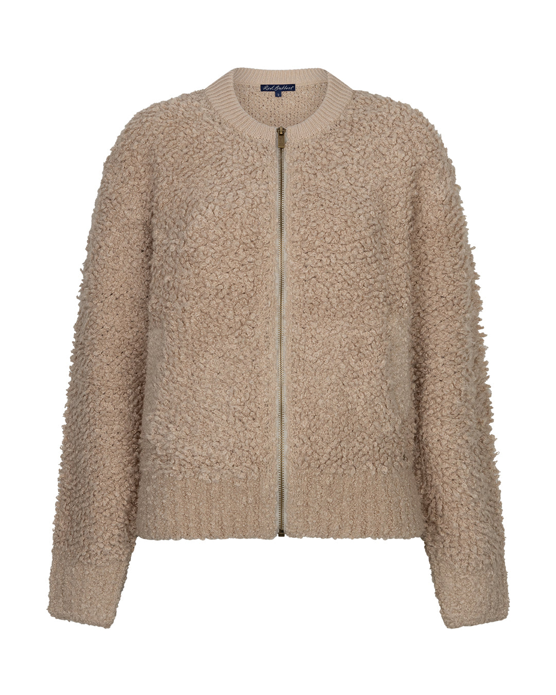 Red Button Bomber Knit Boucle Beige latte