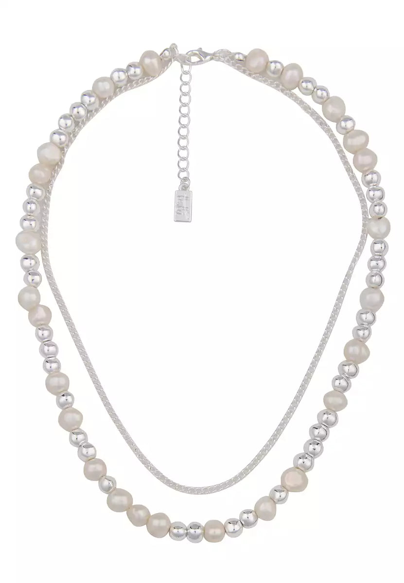 Leslii Halskette Layeringkette mit Gliedern und Süßwasserperlen Silber