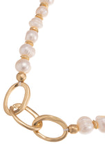 Lade das Bild in den Galerie-Viewer, Leslii Kurze Perlen-Kette mit goldenen Gliedern kurze Modeschmuck-Kette Gold Weiß
