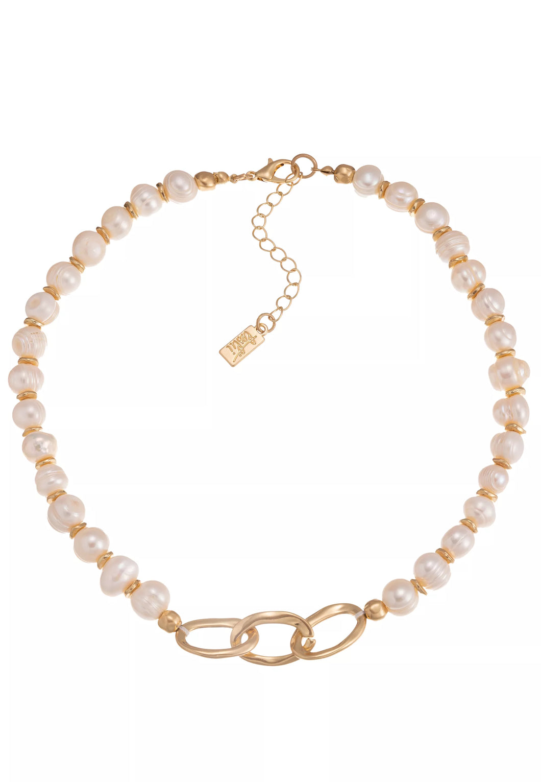 Leslii Kurze Perlen-Kette mit goldenen Gliedern kurze Modeschmuck-Kette Gold Weiß