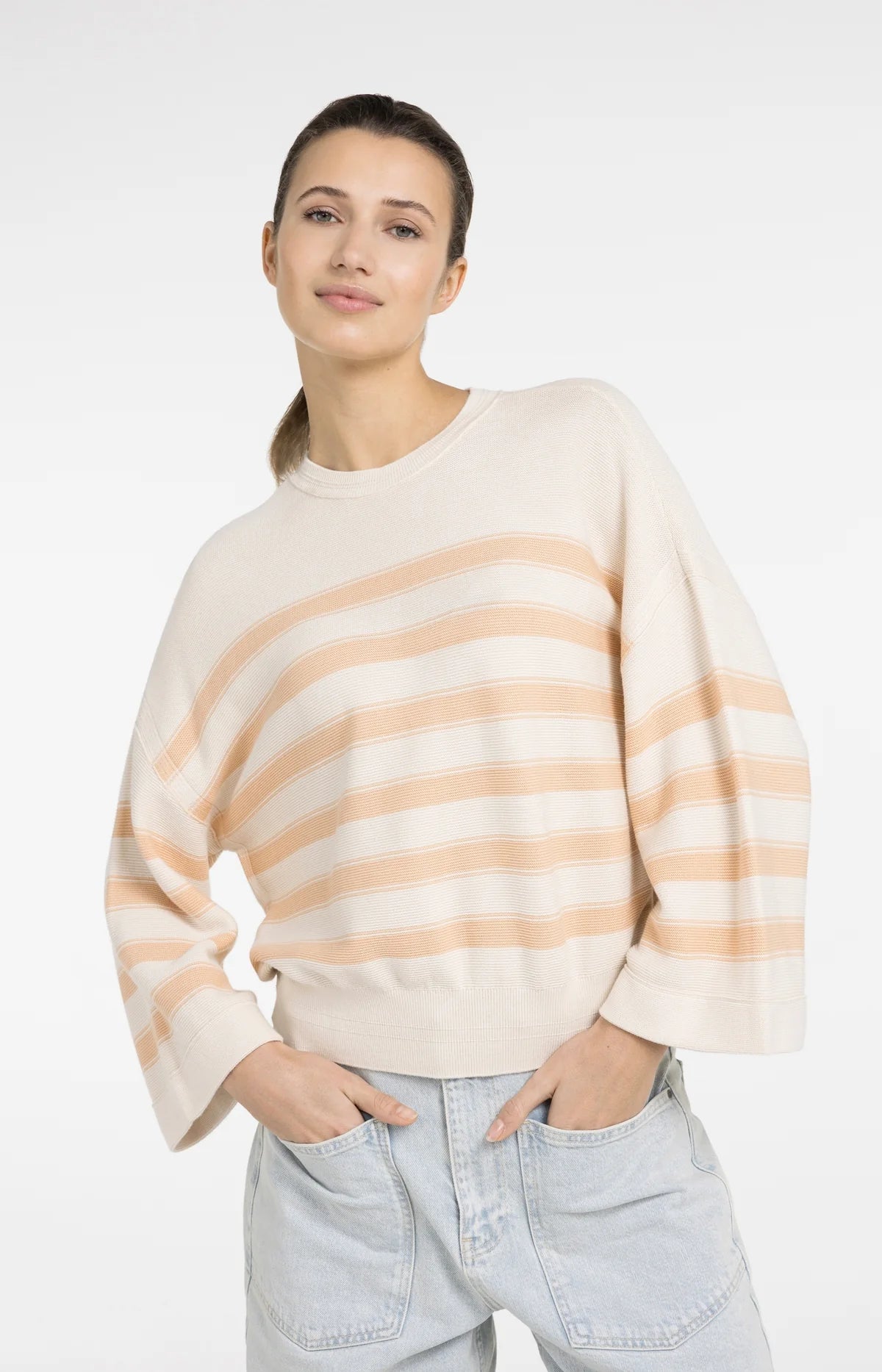 YAYA Sommerstrick Pullover mit weiten Ärmel in Beige Orange