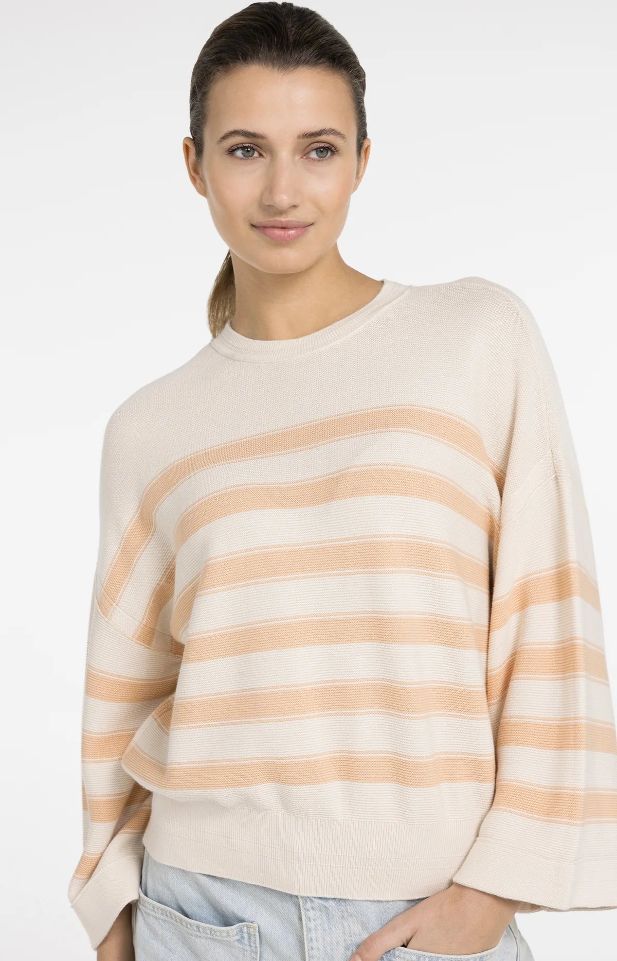 YAYA Sommerstrick Pullover mit weiten Ärmel in Beige Orange