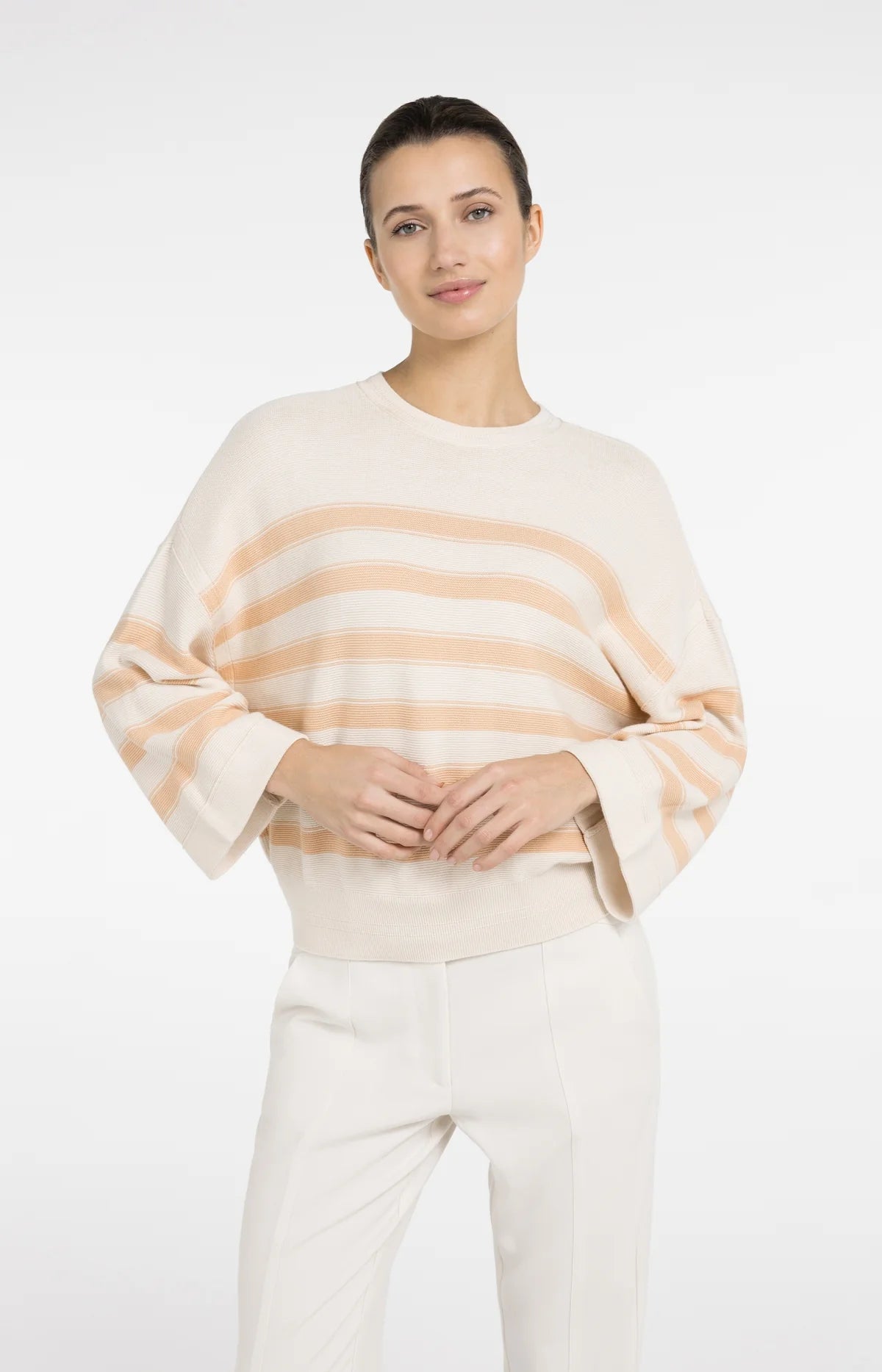 YAYA Sommerstrick Pullover mit weiten Ärmel in Beige Orange
