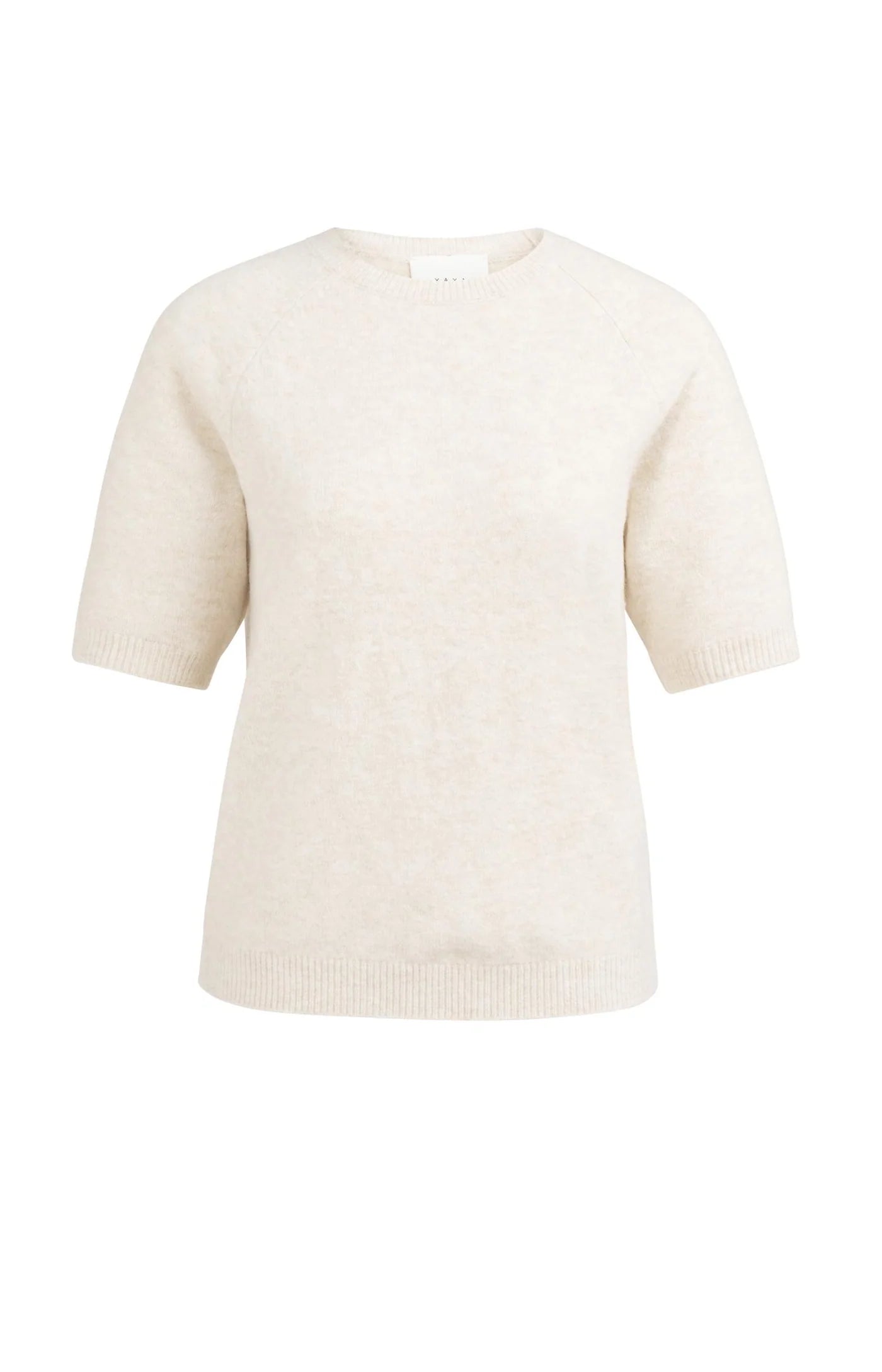 YAYA weicher Frühjahrs Pullover mit kurzen Armen und Rundhals Beige