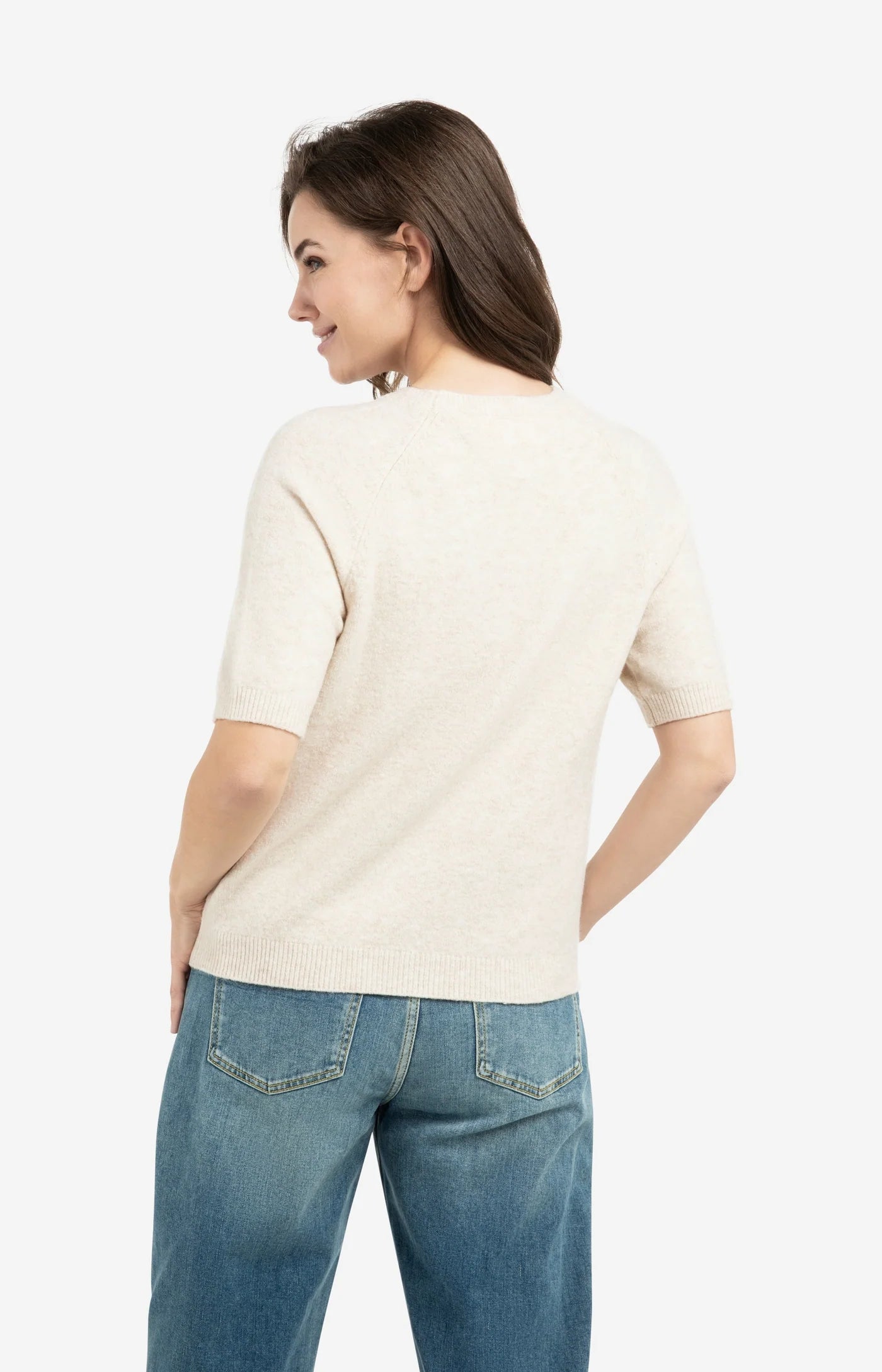YAYA weicher Frühjahrs Pullover mit kurzen Armen und Rundhals Beige