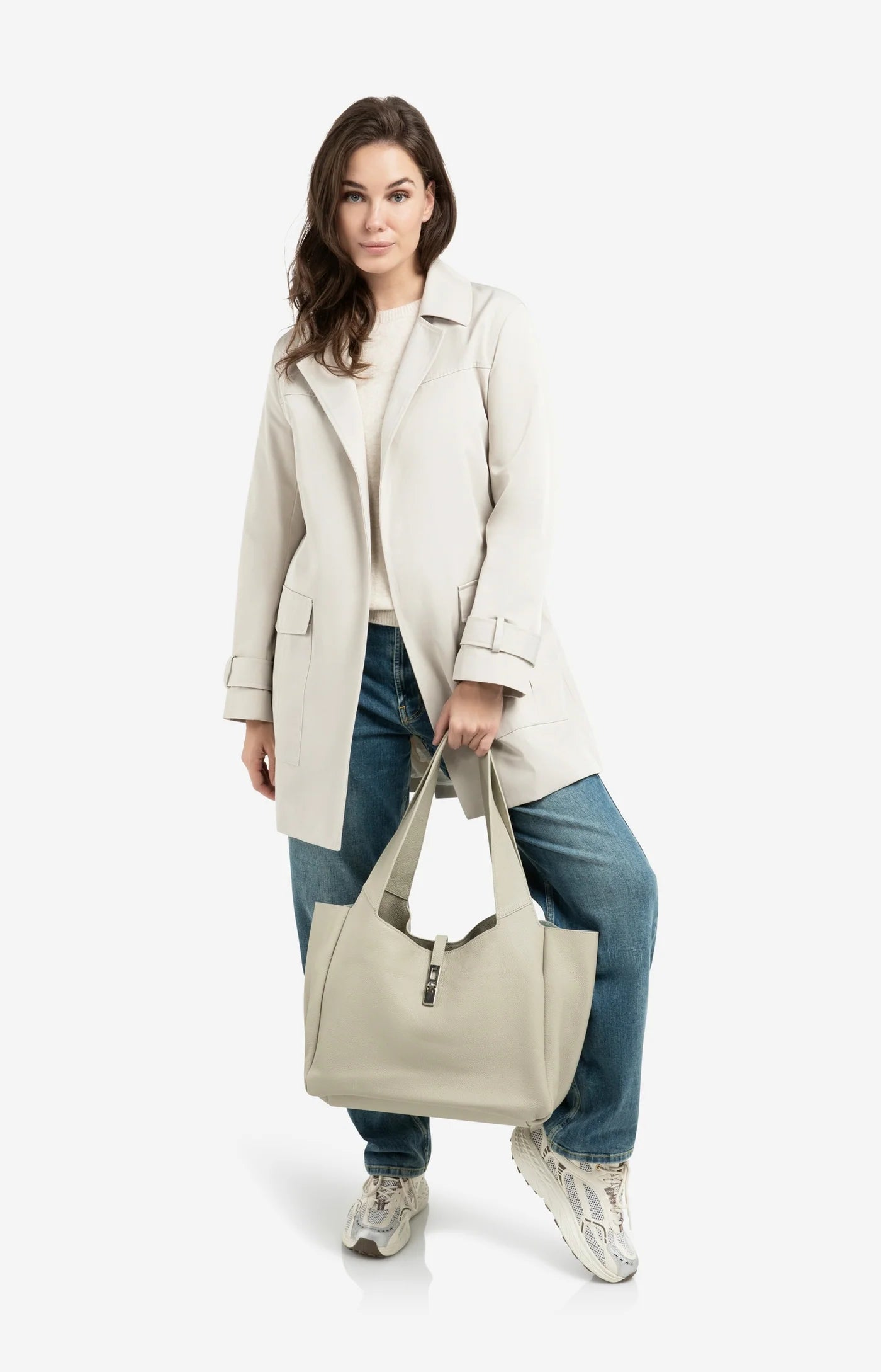 YAYA weicher Frühjahrs Pullover mit kurzen Armen und Rundhals Beige