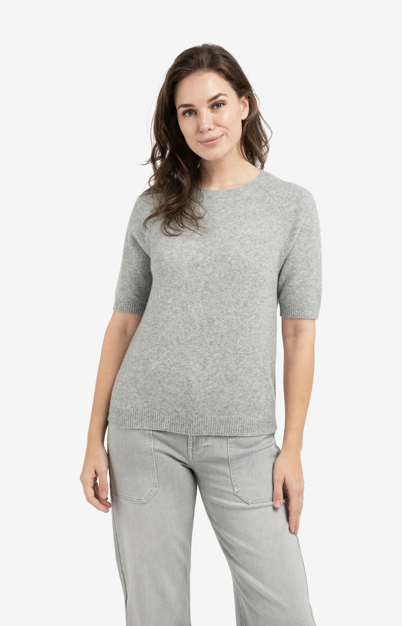 YAYA weicher Frühjahrs Pullover mit kurzen Armen und Rundhals Grau